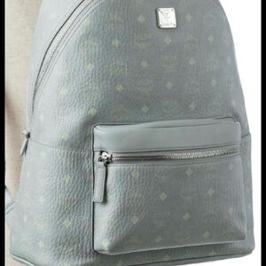 MCM Pale Blue Monogram Leather Backpack